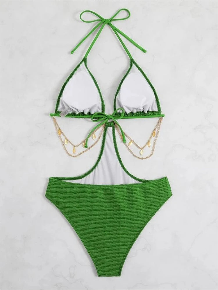 Maiô Com Corrente De Metal Monokini