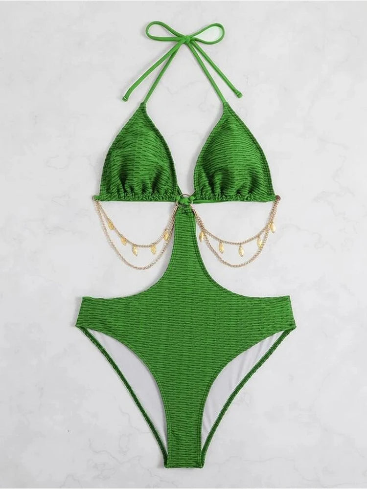 Maiô Com Corrente De Metal Monokini