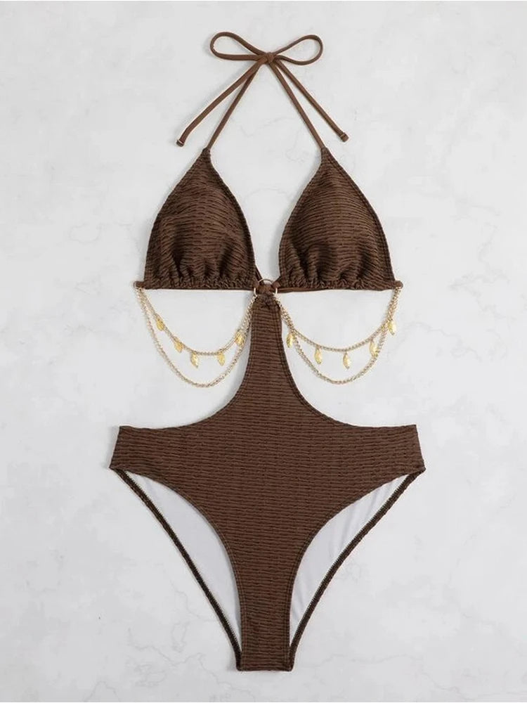 Maiô Com Corrente De Metal Monokini